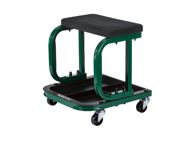 Parkside Gartenwagen mit Sitz und Ablage, grün und schwarz.