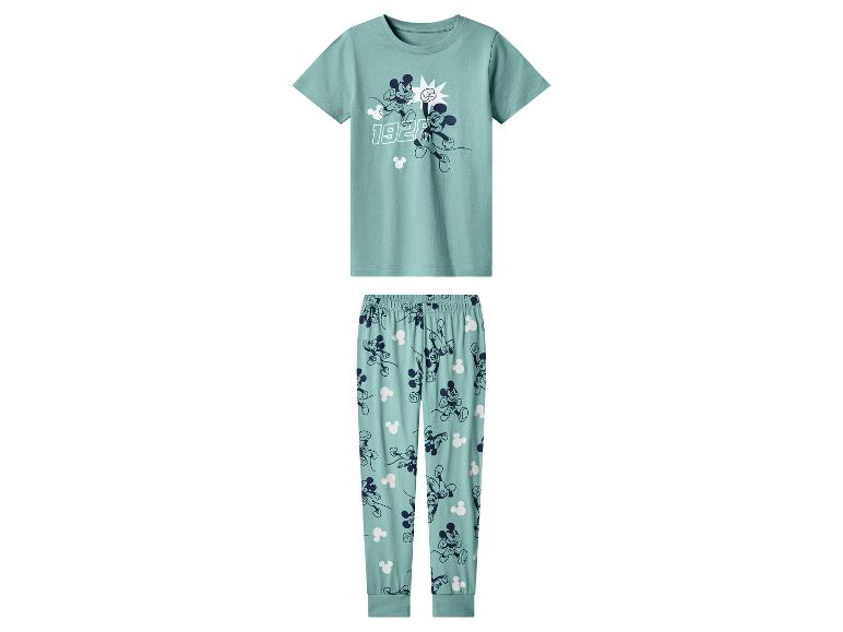 Mintgrüner Pyjama mit Kurzarm-T-Shirt und Hose mit Cartoon-Charakter-Print und der Zahl 1928.