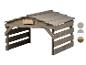 Holz-Tierunterstand mit grauem Dach und hellem Holzschild