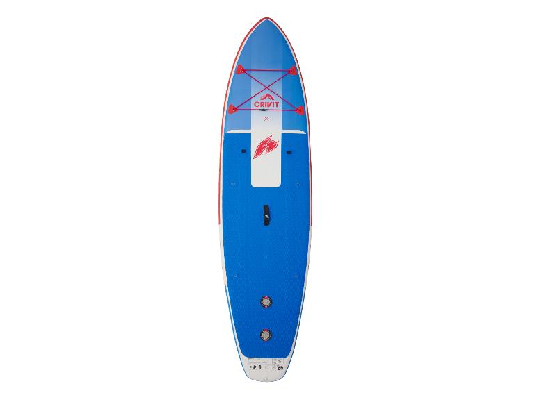 Blau-weißes aufblasbares SUP-Board mit roten Details