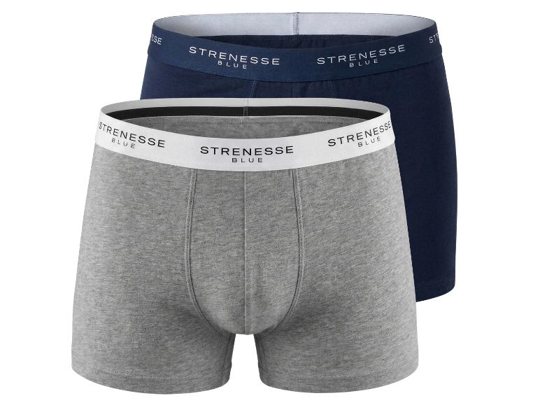 Zweierpack Herren-Boxershorts, eine graue und eine dunkelblaue, mit elastischem Bund.
