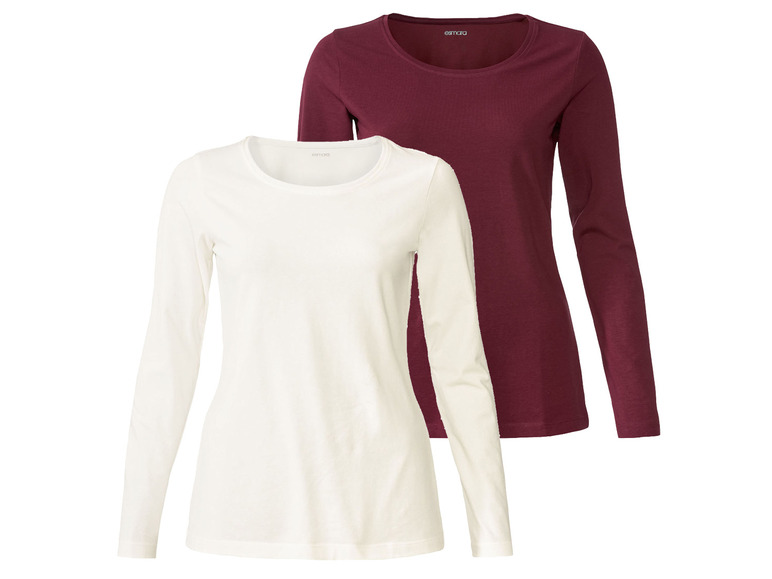 esmara® Damen Langarmshirts mit Baumwolle, 2 Stück