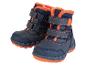 Blaue Winterstiefel mit orangenen Details.
