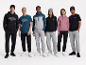 Sechs Models in Sportbekleidung, darunter Hoodies, T-Shirts und Jogginghosen.