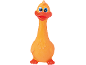 Gelbe Gummiente mit blauen Augen und orangefarbenem Schnabel.