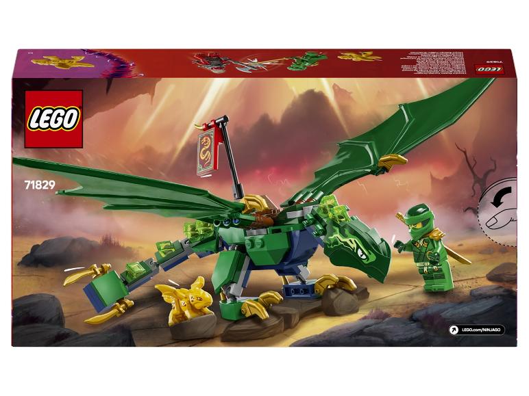 Grünes Drachenspielzeug mit einer Ninja-Figur und einem kleinen goldenen Drachen, Nummer 71829.