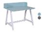 Kindertisch mit Sichtschutz, hellblau und weiß.