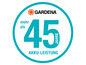 Gardena Logo mit dem Text 'mehr als 45 Jahre Akku-Leistung'