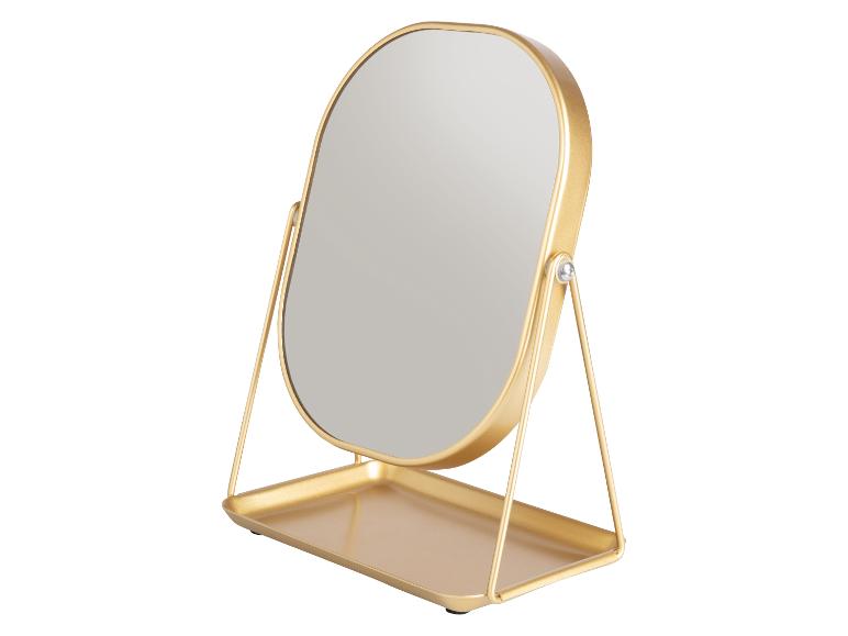 Goldener ovaler Tischspiegel mit Ständer und Ablage.