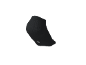 Eine schwarze Socke mit weißem Logo auf der Unterseite.