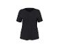 Schwarzes Damen-T-Shirt mit kurzen Ärmeln und Rundhalsausschnitt.