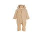 Sandfarbener Baby-Overall mit Kapuze und Reißverschluss