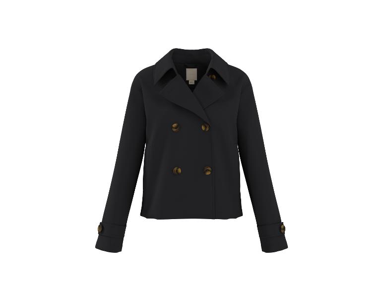 Schwarze zweireihige Kurzjacke mit braunen Knöpfen