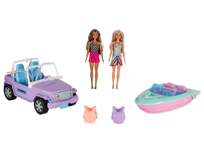 Gehe zu Vollbildansicht: Barbie Geschenkset, mit 2 Puppen, Boot und Jeep - Bild 2