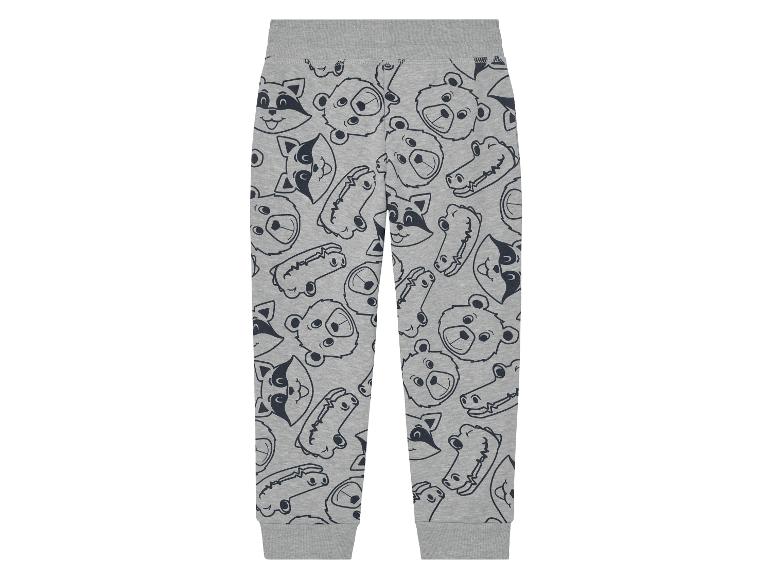 Graue Kinderjogginghose mit Tiermotiven: Waschbären, Bären.
