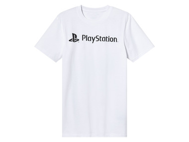 Herren T-Shirt mit Druck, aus reiner Baumwolle (Playstation/weiß, S)