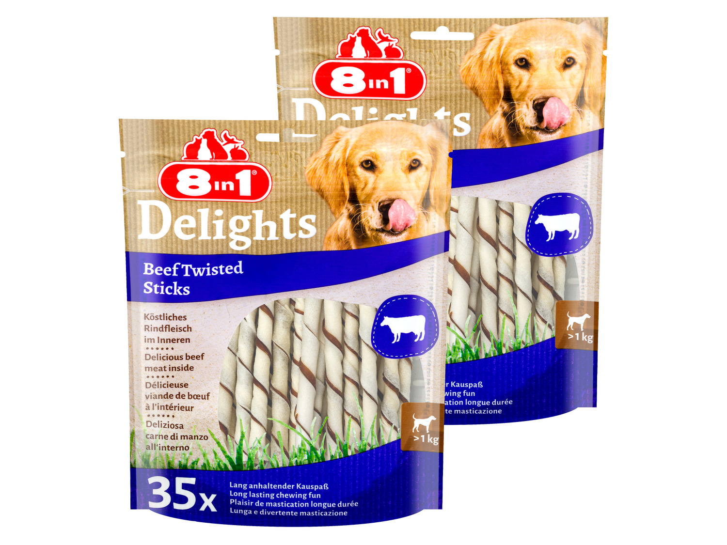 8in1 Delights Twisted Sticks Rind 35 Stück, 2 x 190 g