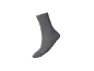 Graue Socke mit gelbem Logo und Details.