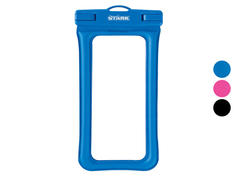 Eine blaue wasserdichte Handyhülle von Stark
