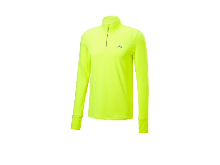 Neon-gelbes Langarm-Sportshirt mit kurzem Reißverschluss.