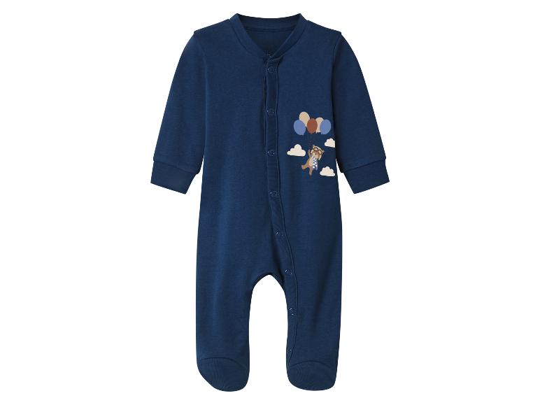 Blauer Baby-Strampler mit Teddybär- und Ballon-Aufdruck