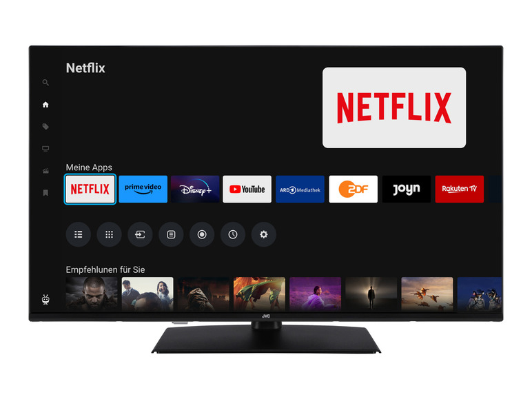 Smart TV mit Netflix, Prime Video, Disney+ und YouTube Apps.
