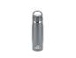 Graue Thermos-Trinkflasche mit Griff und weißem Logo.