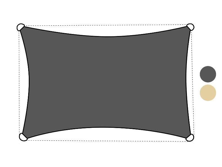 Rechteckiges Sonnensegel in Dunkelgrau mit verstärkten Ecken.