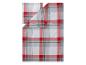 Bettwäsche-Set mit rot-grau-weißem Karomuster.