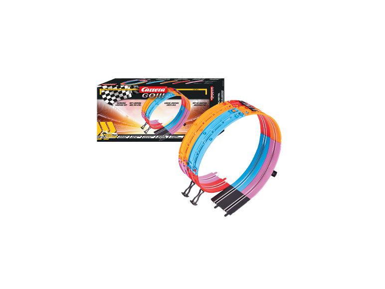 Carrera GO!!! Regenbogen-Looping-Set mit bunten Schienenteilen und Verpackung