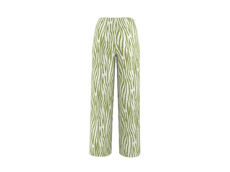 Damen-Hose mit weitem Bein und grün-weißem Zebramuster