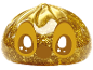 Goldene, schimmernde tropfenförmige Figur mit Cartoon-Augen und Mund.