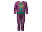 Ein lila Joker-Overall mit grünen Details für Kinder.