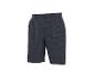 Dunkelblaue Herrenshorts mit gewebtem Muster, Knopfverschluss und Gürtelschlaufen.