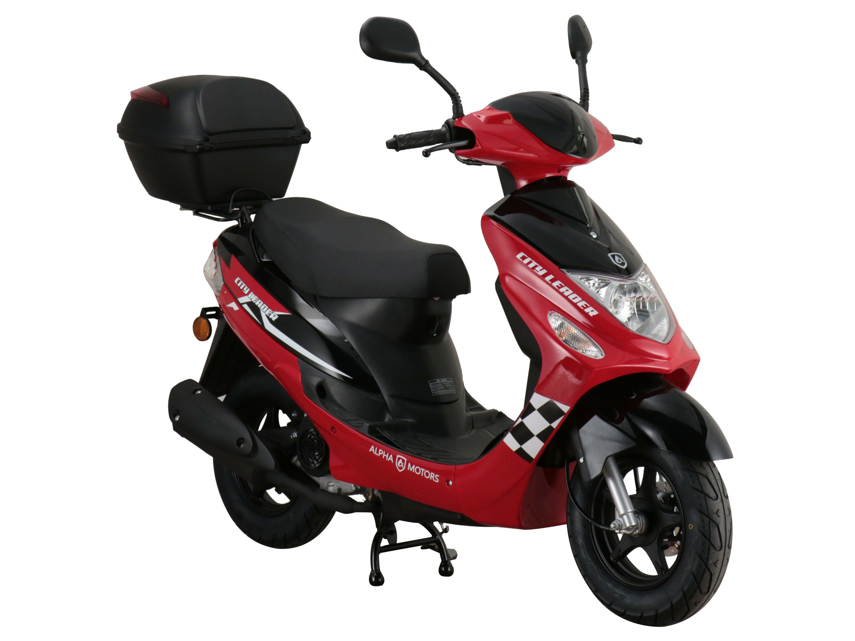 Alpha Motors Motorroller CityLeader 50 ccm EURO 5 inkl. Topcase (Rot, 25 km/h)““ | Leistung 45 km/h: 2,2 kW / 2,99 PS Viertaktmotor mit moderner Kraftstoffeinspritzung EFI Verbrauch 25 km/h: ca. 2,8 l/100 km