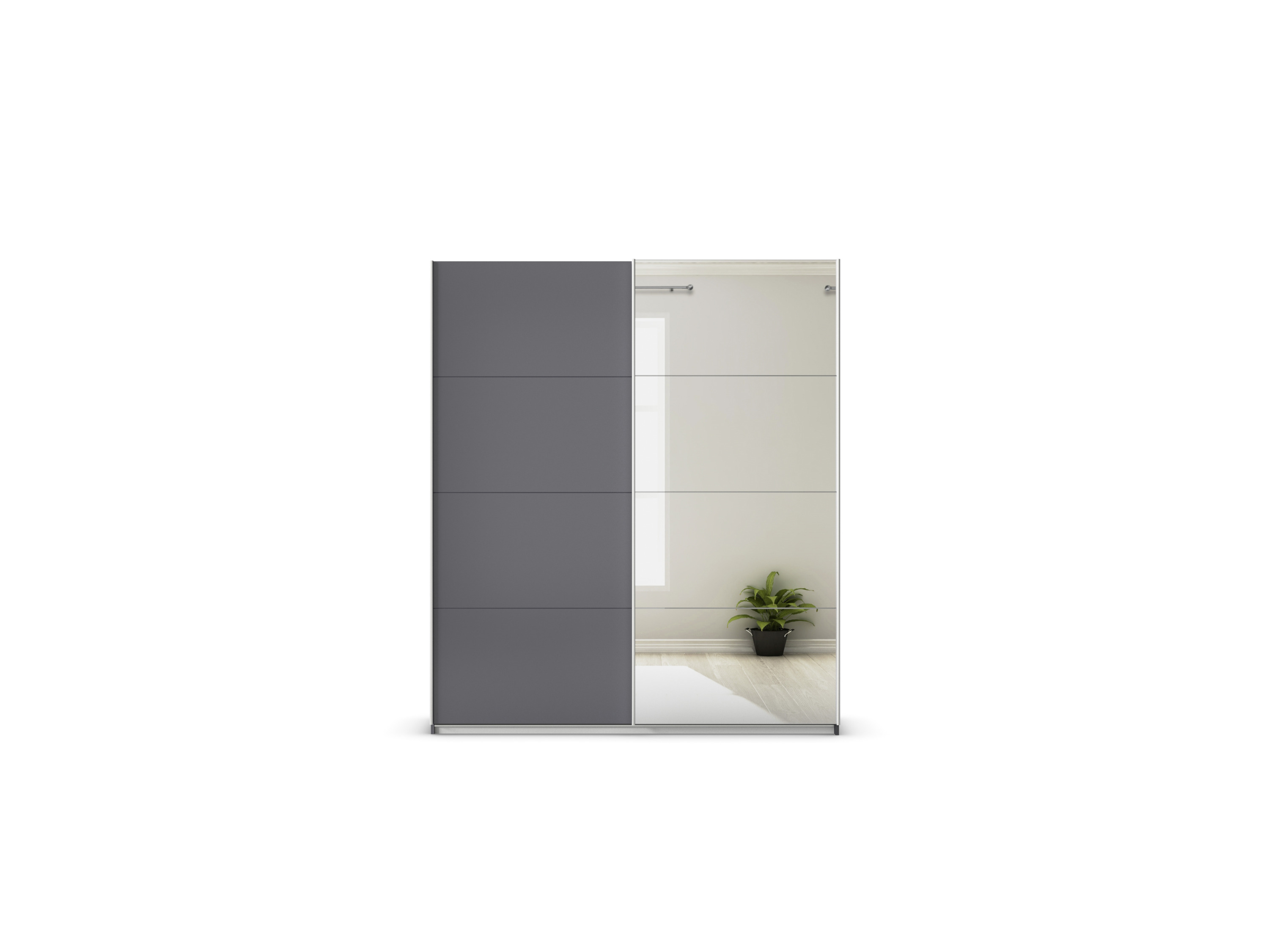 RAUCH ORANGE Quadra Schwebetürenschrank mit Spiegelelementen (Classic-Zubehör, Korpus: Graumetallic, 181 x 210 cm) – Bild 3 von 4