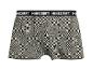 Boxershorts mit pixeligem Karomuster und Bund mit Text.