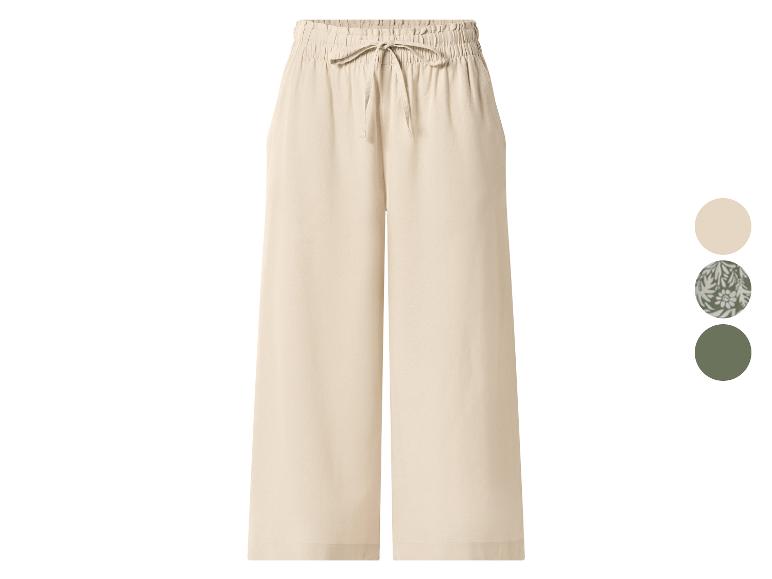 Beige weite Hose mit Kordelzug, mit Farbauswahl daneben.