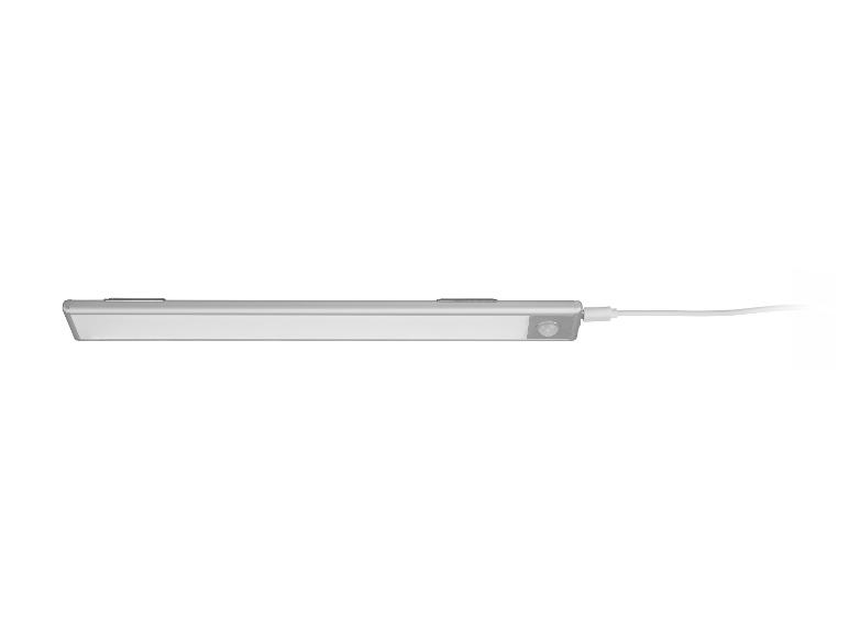 Silberne LED-Lichtleiste mit Bewegungssensor und Ladekabel