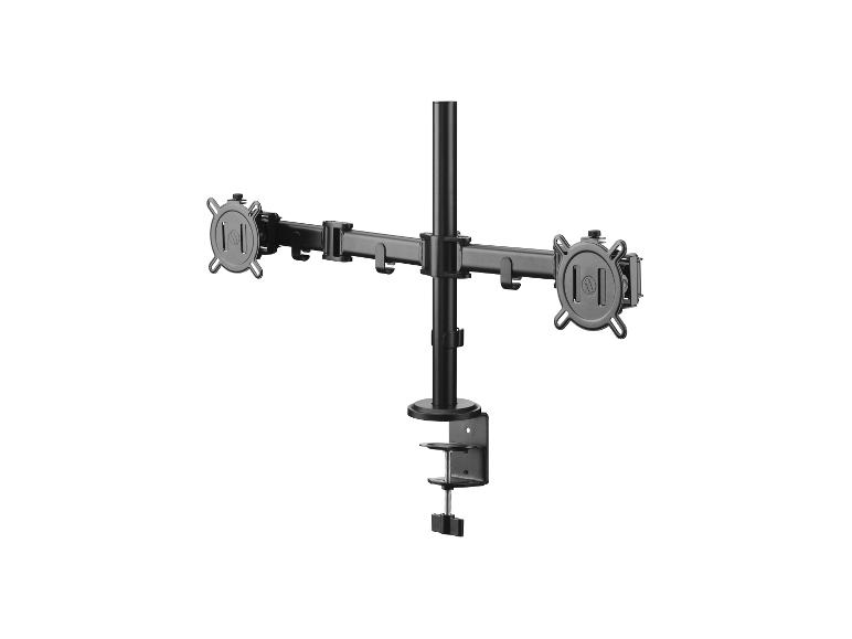 Schwarze Doppelmonitorhalterung mit Tischklemme