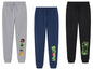 Drei Minecraft Jogginghosen in Grau, Blau und Schwarz.