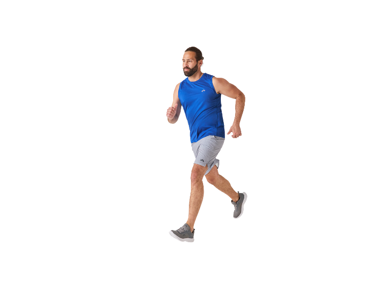 Mann beim Laufen in Sport-Tanktop und Shorts.