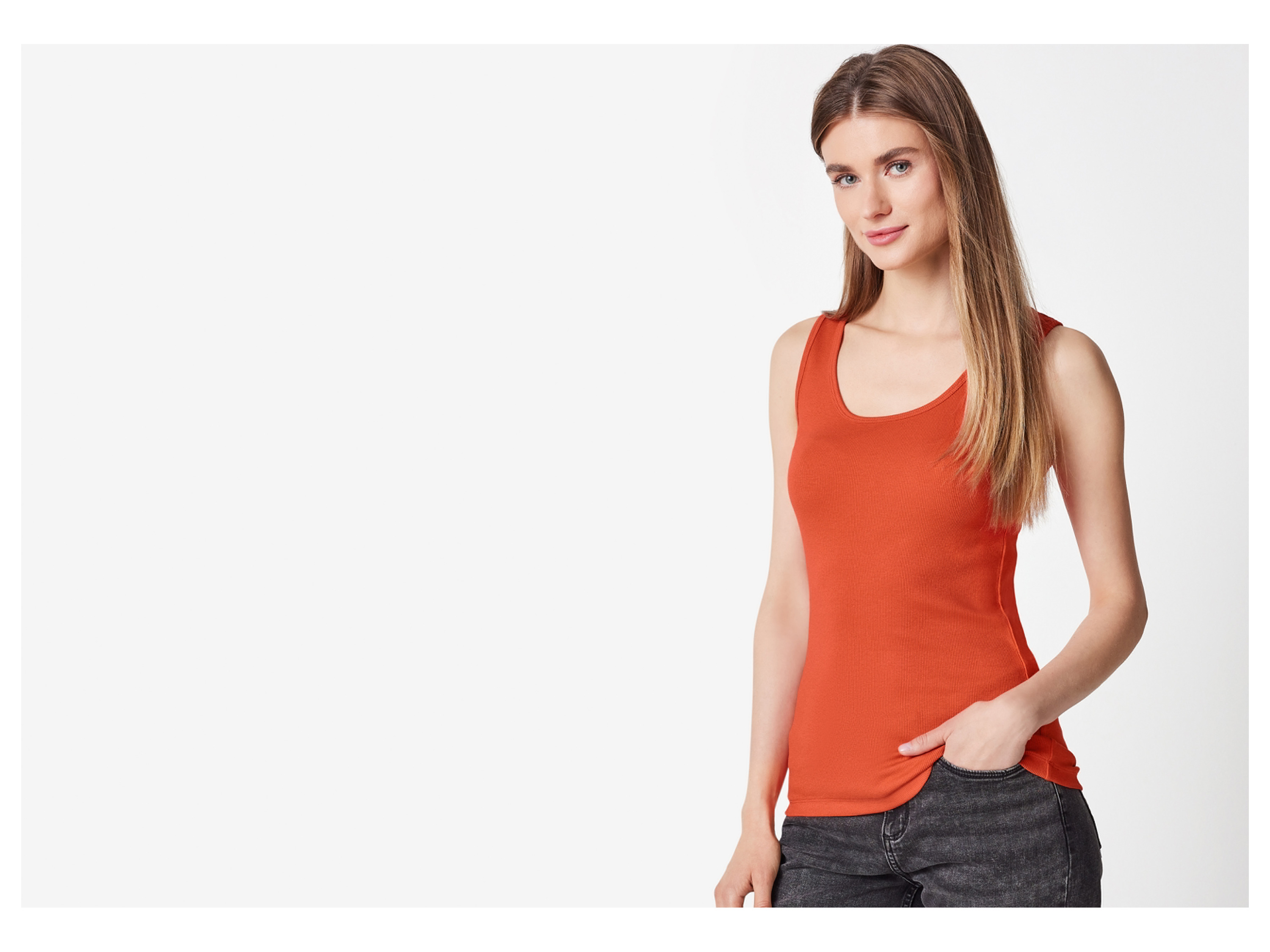 Thumbnail - esmara® Damen Top Rippe, 2 Stück (schwarz/orange, M(40/42))