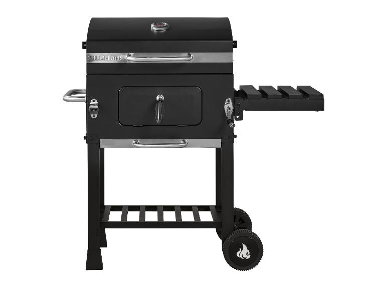 Schwarzer Grillmeister Holzkohlegrill mit Seitenablage und Rädern