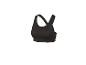 Schwarzer Sport-BH mit gekreuzten Trägern am Rücken.