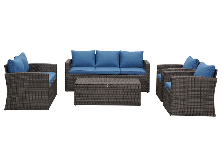 Gehe zu Vollbildansicht: MeXo Gartenmöbel 7-Sitzer Lounge-Set, mit Tisch und Aufbewahrung inkl. Polster, grau/blau - Bild 4
