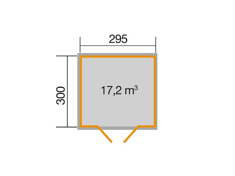 Grundriss mit Abmessungen 295x300 und einem Volumen von 17,2 m³.