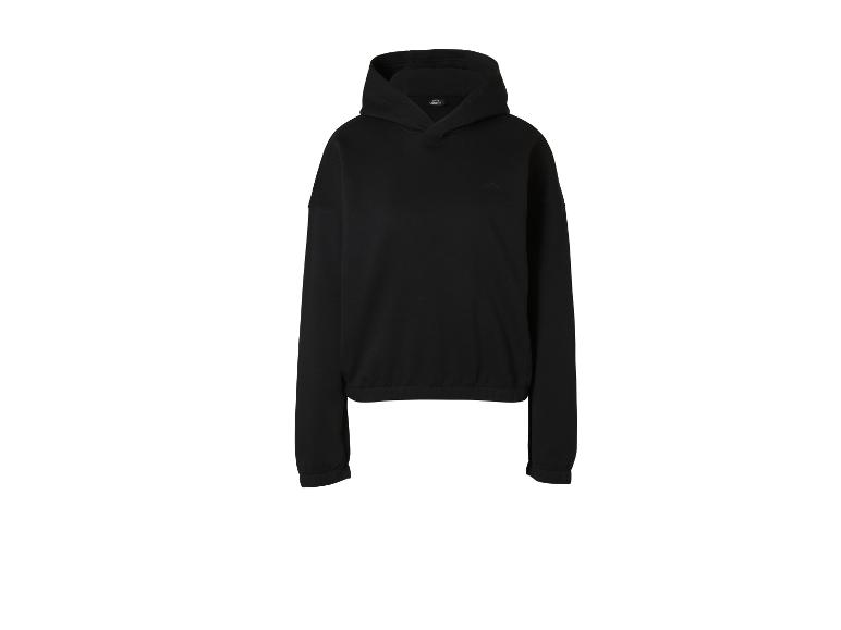 Schwarzer Kapuzenpullover mit langen Ärmeln und elastischem Saum.