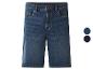 Blaue Jeans-Shorts mit genähten Details, mit zwei Farboptionen.