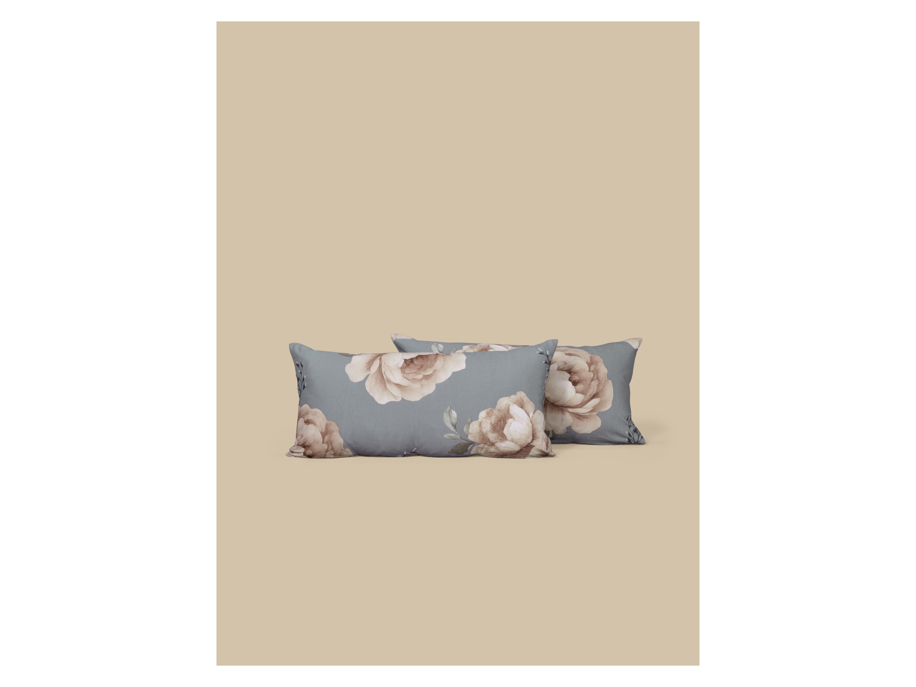 LIVARNO® Renforcé-Kissenbezüge, 40 x 80 cm (Blumen/grau) – Bild 2 von 3